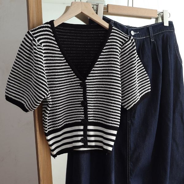 

yom8f plain paper chao slimming for summer knitted coat graceful sleeve short bubble cardigan waist 2020 women w20mg, White;black