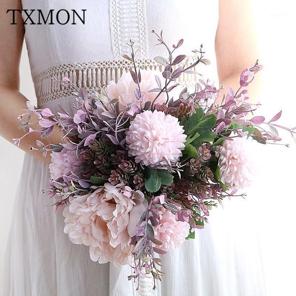 

pink fuchsia enchantress hydrangea peony flower bouquet simulation fake silk plastic enamel gray glass vase decoration floral1