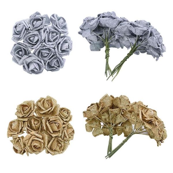 

6cm new glitter foam rose artificial flower bridal bouquet wedding decoration party cake gift box decorative fake flowe jlluoi