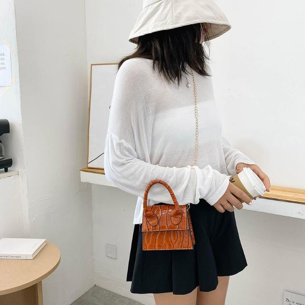

women mini handbag alligator pu crossbody chain shoulder handle bags