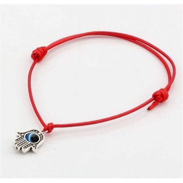 

factoryf18keye red 100pcs hamsa lucky hand string evil wax cord adjustable bracelet new
