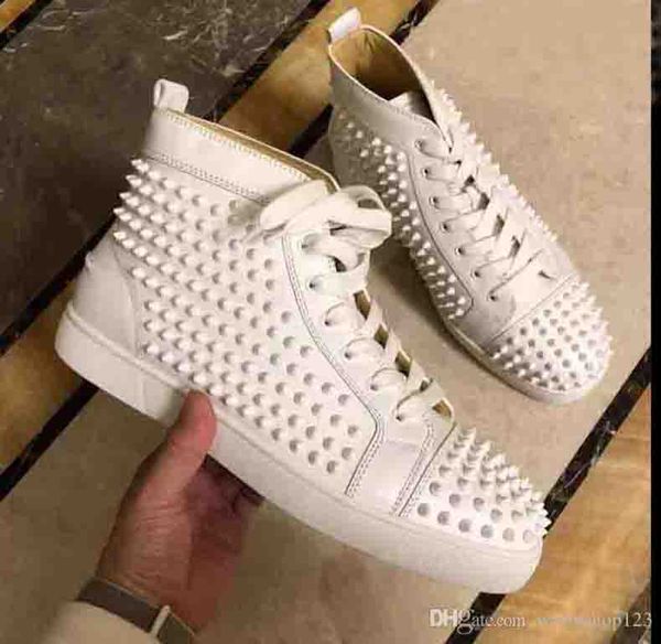 

original box] men shoes red bottom sneaker party wedding shoes,genuine leather spikes lace-up casual shoes black white rivets classi