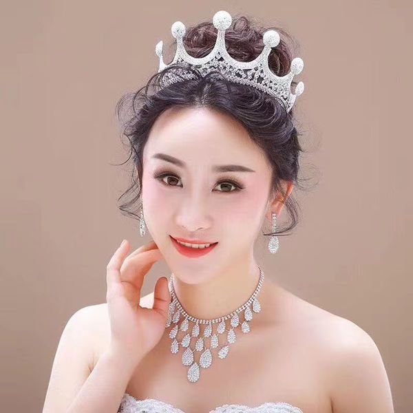 

wedding party dress accessories bridal headpieces crown necklace earrings sets designer headbands diamond shiny birthday show pgraphy women&, Silver
