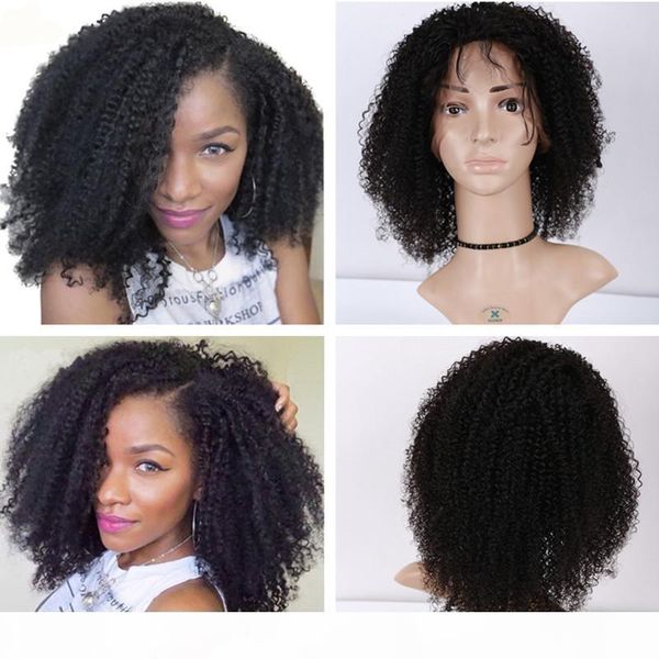 

afro curly full lace wig unprocessed human hair lace front wigs brazilian afro kinky curly wigs for black women with baby hair, Black;brown