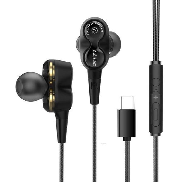 

type c dual drive super bass sensitive earphone in ear high compatibility durable with microphone subwoofer stereo easy switch