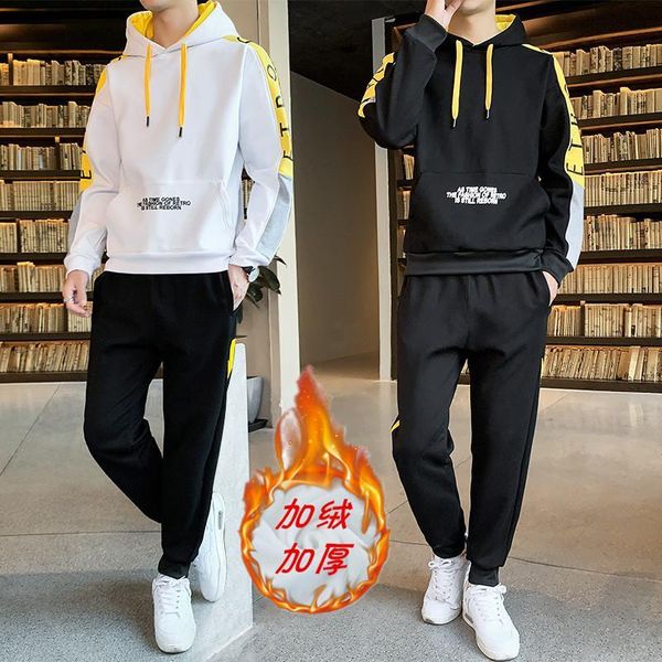 

suéter y pantalones de otoño e invierno para hombre, suéter de lana, traje informal para trotar y suéter, traje con capuc, Gray