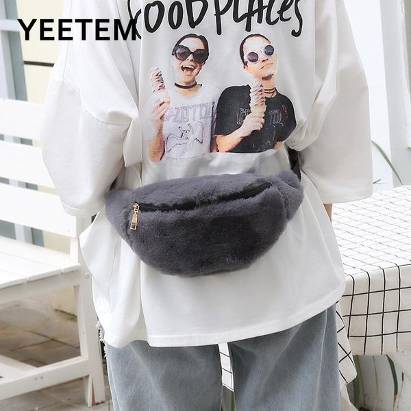 

winter bum bag female travel bum hip coins phone pouch casual chest bag faux fur fanny pack women plush waist men