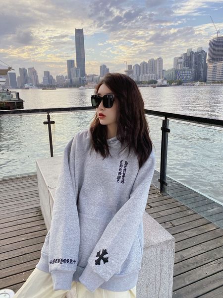 

20ssch croxin new litchi skin cross embroidery plush thickened hooded sweater loose autumn and winter jacket, White