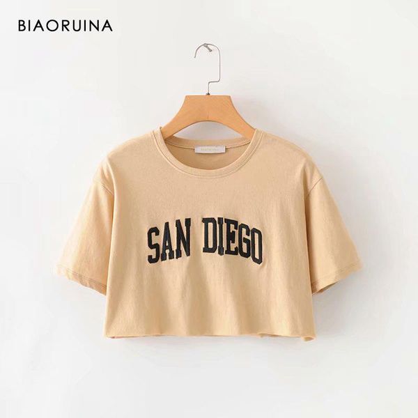 

biaoruina women's letter embroidery casual t-shirt short sleeve female summer fashion crop girls cotton tees streetwear1, White