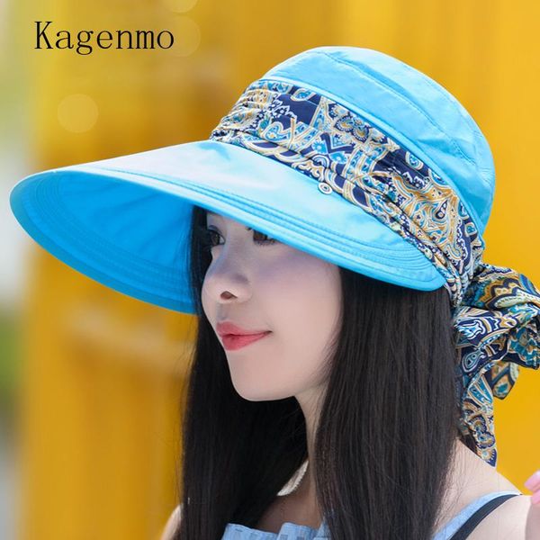

wide brim hats kagenmo women's sunbonnet sun hat summer folding sunscreen anti-uv large beach cap, Blue;gray