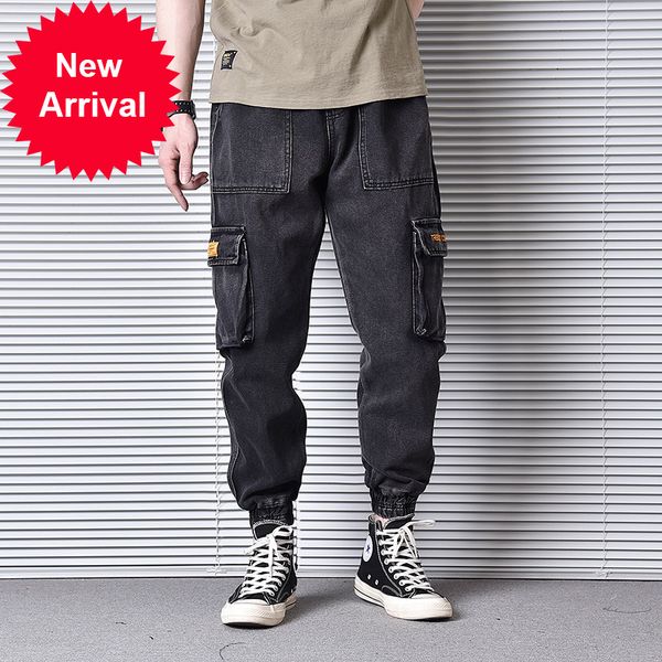 

2021 new fashion streetwear breech breeches men's large pockets denim cargo from vintage hip designer brim pants utmr, Blue