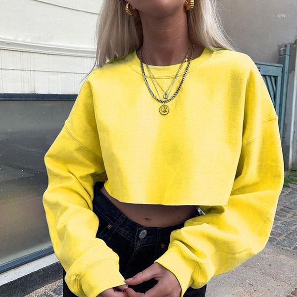 

loose o-neck long sleeve crop hoodie women solid knitted cropped streetwear pullover hoodies spring autumn sweatshirt1, Black