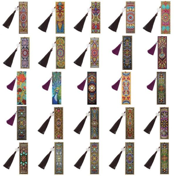 

5d diy diamond painting leather diy craft book page mark for books bookmark tassel book marks special shaped diamond embroidery