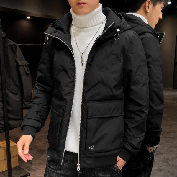 

men's down jacket men's white duck down trend brand new student work clothes short light coat winter coat for men, Black