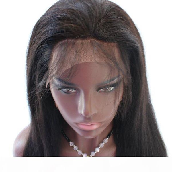 

selling dyeable & bleachable natural black middle part brazilian silky straight human hair wig for black women lace wigs, Black;brown