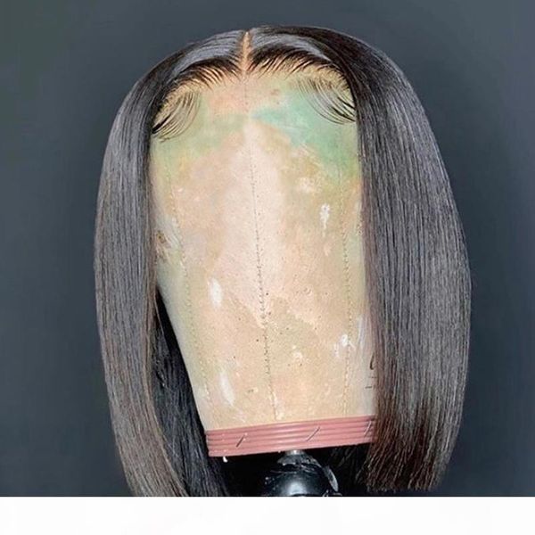 

bob straight middle part jet black brazilian hair u part wig 13x4 6 lace wig for black women with baby hair, Black;brown