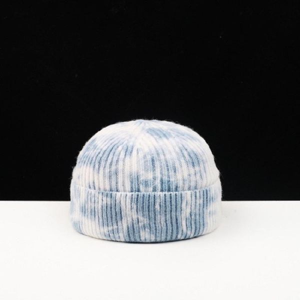

2020 новый round top tie окрашенная шерсть дыня кожи hat street lovers hip hop яппи постепенное вязаная cold hat, Blue;gray