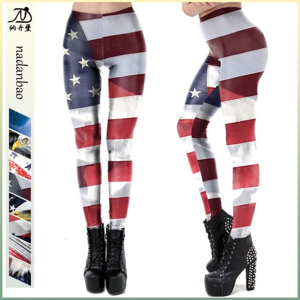 

new summer spring women's clothing and independence day national flag printing slim leggings kdk2057, Black;white