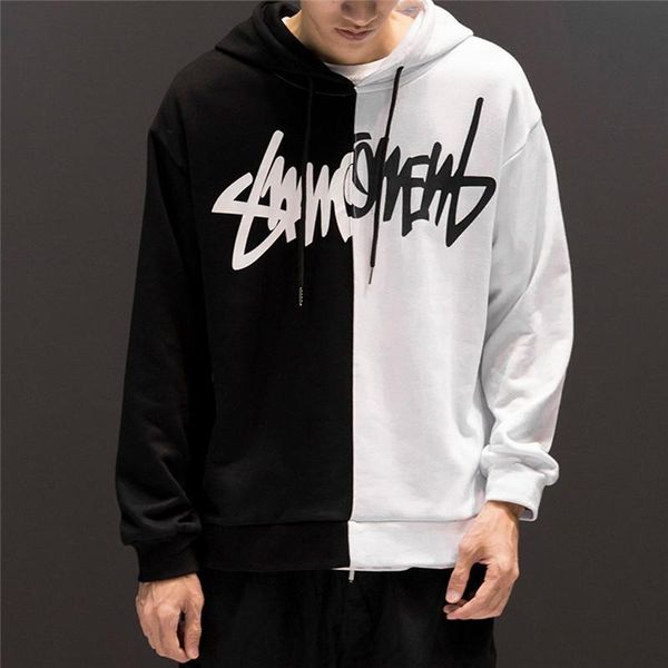 

winter graffiti splice hoodies men drawstring oversize hip-hop style swag tyga hoodie autumn warm thick hoodies sweatshirts, Black