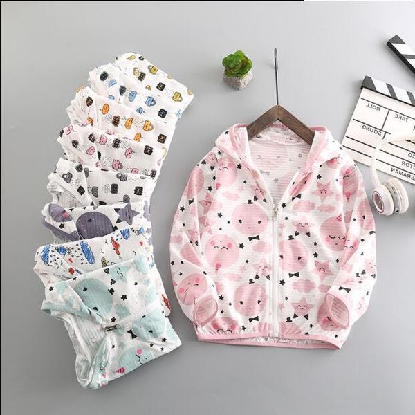 

2018 children's sun protection clothing cotton breathable summer thin coat boy skin clothing girls cardigan coat, Blue;gray