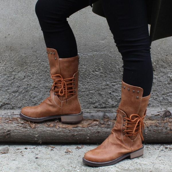 

rivets boots women square heel middle tube zipper boots square heels round toe shoes plus size 43 feminina zapatos de mujer, Black