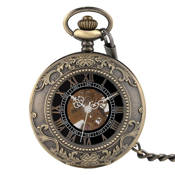 

steampunk pendant for men women hand winding mechanical pocket watch luxury fashion roman numerals skeleton watches fob chain t200502, Slivery;golden