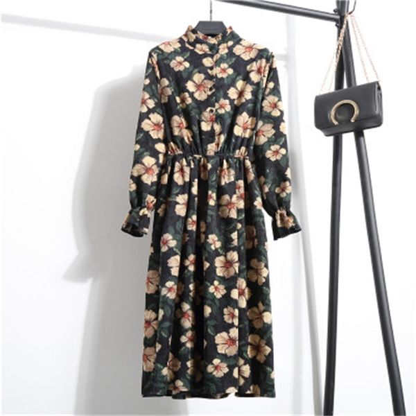 

2021 new floral female fashions dressed in vintage elegant enlargement winter thin velvet dress wxf762 lkev, Black;gray