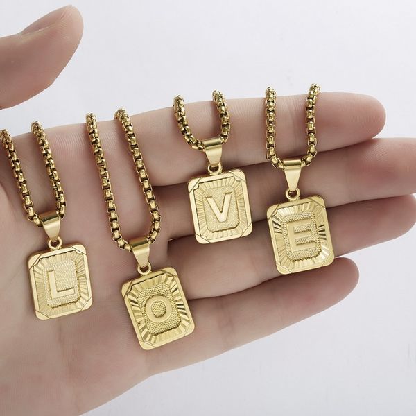 

fashion initial necklace for women girls alloy 26 alphabet letters square pendant monogram necklaces men hip hop jewelry dhl lqq329, Silver