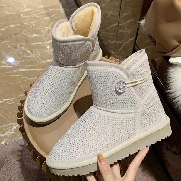 

роскошные сапоги женщина из натуральной кожи rhinestone снега сапоги плоская шерсть мех женщина зимняя обувь теплой платформа плюс размер ло, Black