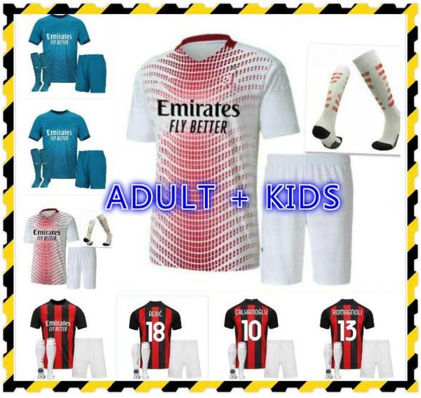 

boys ac 2021 ibrahimovic soccer jerseys set 20 21 piatek paqueta theo rebic football shirts men kids kits uniforms, Black;yellow