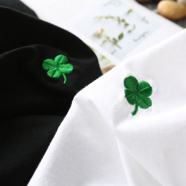 

summer 2020 new four leaf grass short sleeve t-shirt for men and women 100 embroidery embroidery t-shirt embroiderycotton korean version whi, White