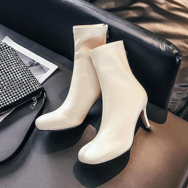 

genuine leather women ladies boots back zipper brand design thin high heels ankle boots square toe working basic shoes woman, Black