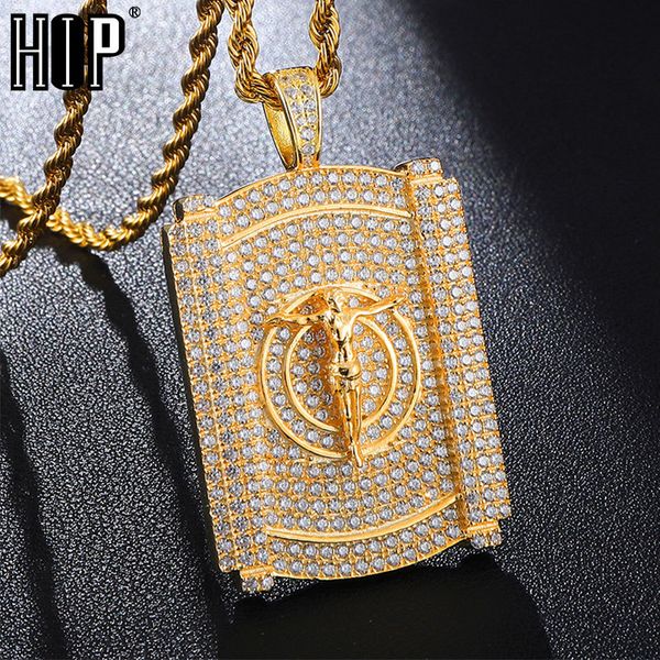 

hip hop full iced out bling jesus rhinestone rope chain gold color pendants & necklaces for men jewelry dropshippingq0115, Black