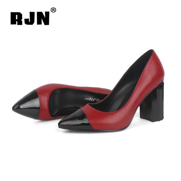 

dress shoes rjn pointed toe pumps stylish mixed color strange style super high square heel sheepskin slip-on shallow well r01, Black