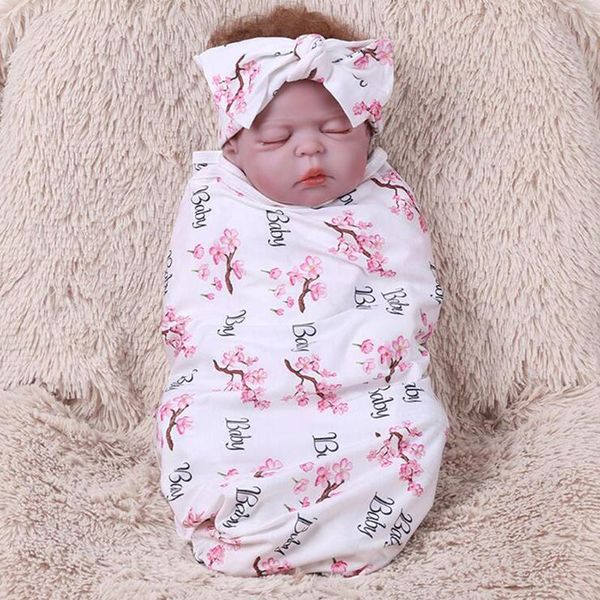 

newborn swaddle wrap +headband cotton baby receiving blanket bedding cartoon cute infant sleeping bag baby accessories