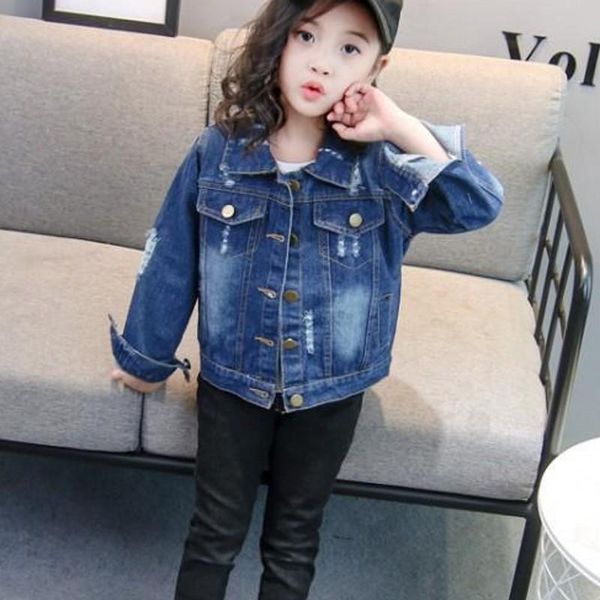 

jackets jean jacket for girls denim ripped 2-10 old spring autumn kids coat baby 9nt053, Blue;gray