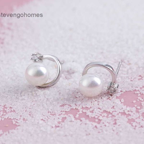

korean wanying pearl stud s925 pure silver diamond inlaid arc jewelry gift b019, Golden