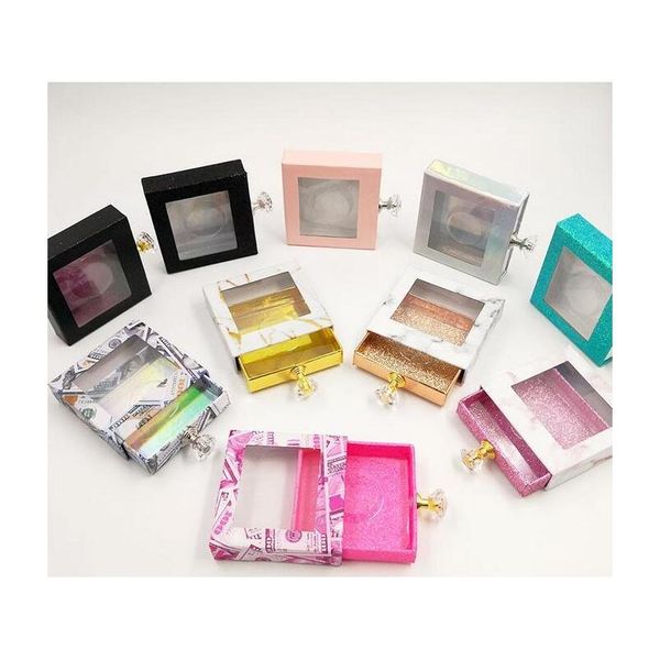 

crystal handle square lash box alse eyelash packaging box fake 3d mink lashes boxes faux cils strip diamond magnetic case empty epacket