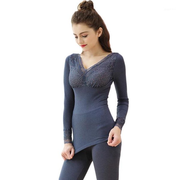 

new womens thermals for winter body shaping seamless body thermal underwear women set lace v-neck long johns thermal clothing1, Black;pink
