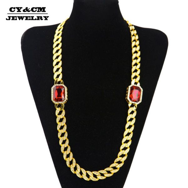 

cy&cm hiphop bling iced out red stone full rhinestone necklace miami cuban link chain men women jewelry for party gift 15mm 30, Silver