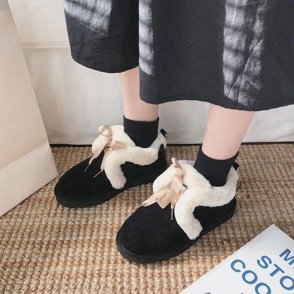 

зимний снег сапоги теплый плюшевые меховые сапоги повседневная обувь женщины плоский с круглым носком женские водонепроницаемые лодыжки женс, Black