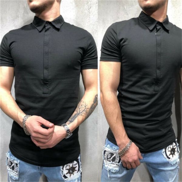 

stylish men's short sleeve solid turn-down collar slim po-lo shirts gentlemen summer casual comfortable clothing m-3xl, White;black