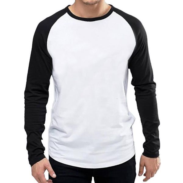 

2021 autumn winter long sleeve t shirt men contrast color round collar cotton mens casual slim fit raglan t-shirts tees, Black