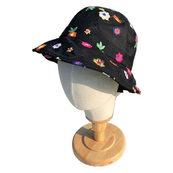 

women summer thin lace bucket hat sweet cute colorful small flower embroidery travel sunscreen adjustable fisherman cap, Blue;gray