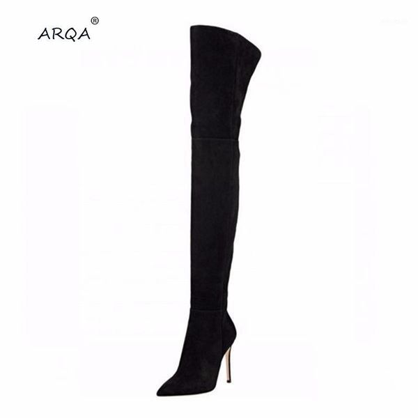 

2020 warm stretch suede leather high heels boots women winter boots stiletto heels over the knee female shoes1, Black