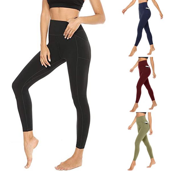 

women's pants summer new fitness outdoor sports high waist tight side pocket yoga pants, Black;white