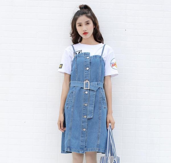 

New Summer Women Straps Denim Sleeveless Dress N0bc, Black;gray