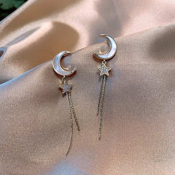 

trendy moon women dangle earrings star moon shell new fashion long pendant female elegant korean jewelry, Silver