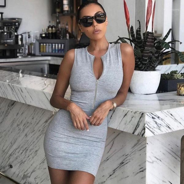 

2021 women sleeveless half open collar bandage dress summer street slim dress women party club elegant1, Black;gray