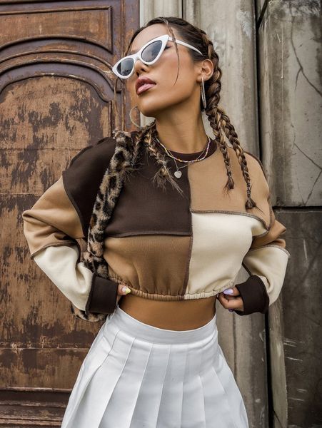 

color block patchwork sweatshirt i2ga#, White;black